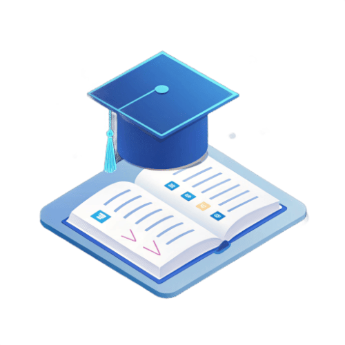 Academic writing tools icon - graduation cap over research paper with citations