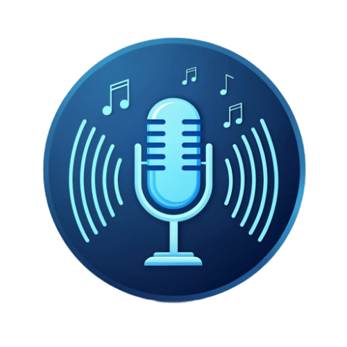 AI voice and audio tools icon - microphone with sound waves showing voice and music generation