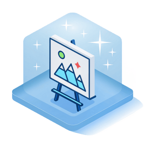 Graphic design tools icon - canvas with colorful elements showing visual content creation